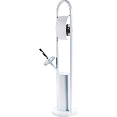 Portarotolo con Portascopino per Bagno in Metallo con Spazzolone 20x80cm Bianco (1/3)