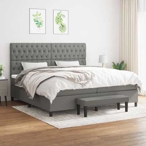 Lit à sommier tapissier avec matelas - Cadre De Lit Moderne: King Size - Lit Double - Gris foncé 200x200cm Tissu Chic-475511 (1/5)