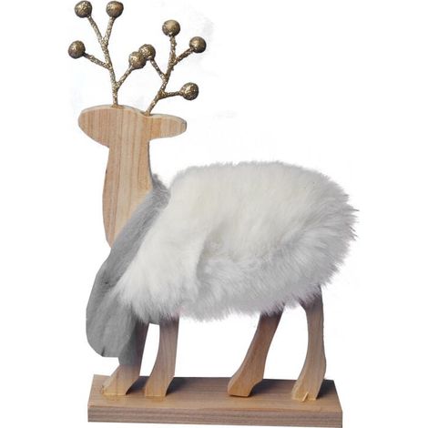 Figura de reno navideño con pelaje blanco y astas doradas, 20 cm. (1/2)
