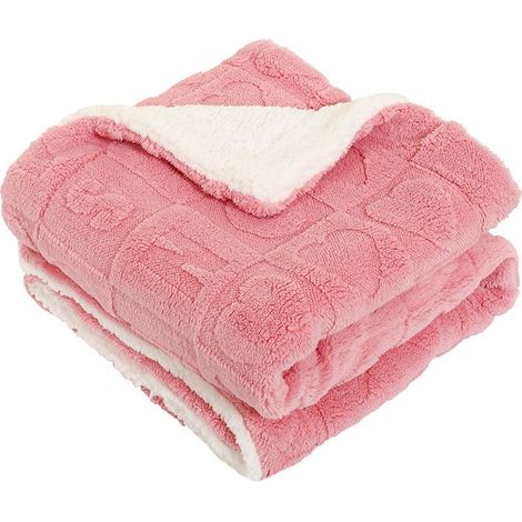 Couverture polaire corail douce et moelleuse, légère, plaid Sherpa pour canapé, voiture, double épaisseur, chaude, rose, 110 x 100 cm (1/5)