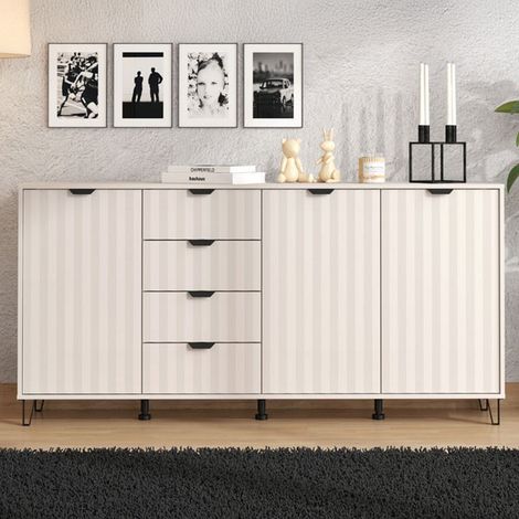 Paglieta Schrank, Anrichte mit 3 Regalen, 4 Schubladen, 6 Fächern, 182,5x40x90,5h cm Cremeweiß (1/5)