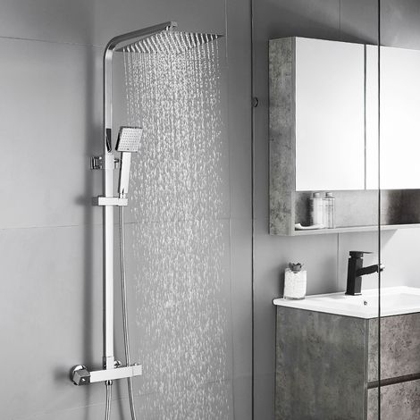 Auralum Élégant Colonne de Douche Thermostatique Ensemble de Douche en Pluie Set de Douche pour Salle de Bain Colonne de Douche Thermostat avec Mitigeur Réglable en Hauteur Système de Douche