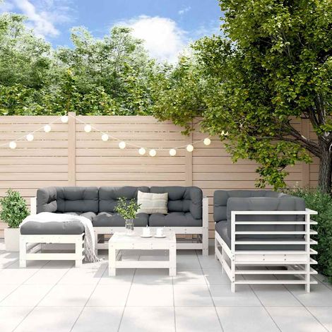 vidaXL Juego de muebles de jardín 7 pzas madera maciza de pino blanco (1/5)