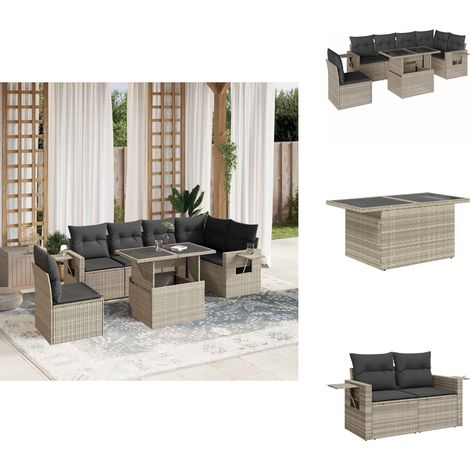 Salon de jardin avec coussins 7 pcs gris clair résine tressée - Ensemble De Canapés De Jardin - Ensembles De Canapés De Jardin - Ensemble De Canapés D'extérieur - Ensemble De Canapés De Patio (1/5)