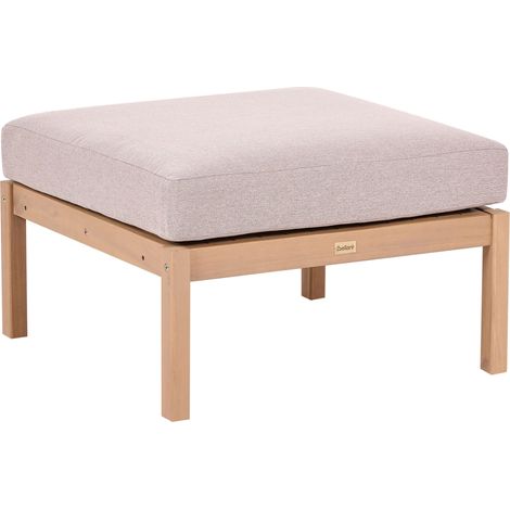 Garden Ottoman Light Brown with Beige Fabric Cushion Acacia Wood Module Modern Scandinavian Style RIVELLO (1/5)