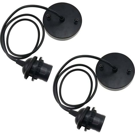 -2x E27 Lampenfassung Metall Pendelleuchte Retro Kronleuchter Deckenhängeleuchte mit Kabelaufhängung für Decken- und Pendelleuchten -Schwarz-Crezuo