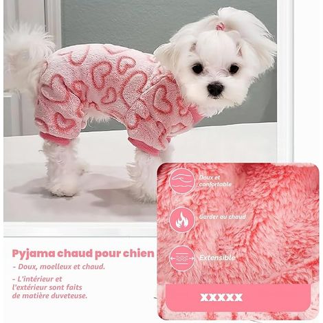 Dog Pyjamas Flannel Heart Sweater Dogs Small Size Clothes Pink Puppy Cat,M (1/4)