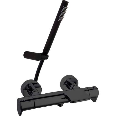 Conjunto Grifo Baño-Ducha Termostático Negro Mate con Caño Cascada con Accesorios Alexia (1/3)
