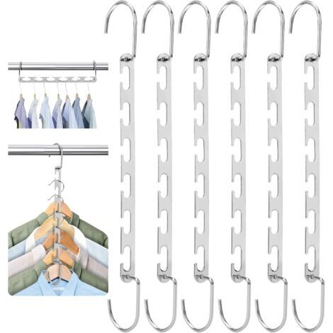 6 Pièces Cintres Gain de Place en Métal, Cintres Multifonctionnels, Cintres Magiques Argenté, Multipurpose Hanger pour Chemise Robe Pantalon Manteau (1/5)