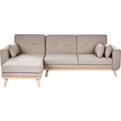 Sofá esquinero tapizado en forma de L asiento acolchado derecho de tela beige Kaarina (1/5)