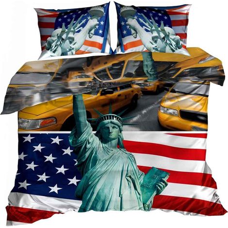 3D Baumwollsatin Bettwäsche 160x200cm AMERIKANISCHE FLAGGE (1/3)