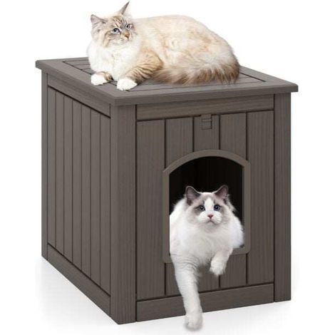 Anti Odeur Meuble Litière Chat Maison de Toilette avec Porte Battante Abri Étanche en PP pour Chat Petit Chien Gris (1/5)