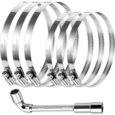Collier de Serrage 118-140mm, 130-152mm, Collier de Serrage Inox avec Une Clé, Collier Serrage Réglable mit Doppelmaulschlüssel Piscine, Jardin, Machine à Laver (1/5)