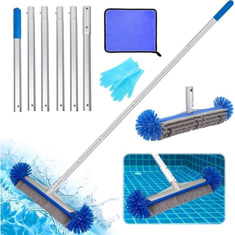 Cepillo limpiafondos de alto rendimiento, 43 cm, mango de aluminio ajustable, puntas redondeadas (azul) (1/5)