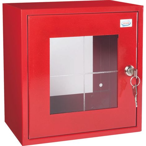 Coffret gaz 450 x 450 x 250 mm – Vanne 2' – Vitre polycarbonate – Tôle pré-laquée rouge sous verre dormant – Coditherm