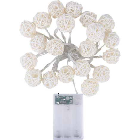 20 Guirlandes Lumineuses LED Boules en Rotin Blanc Chaud 3m Décoration de Fête (1/5)