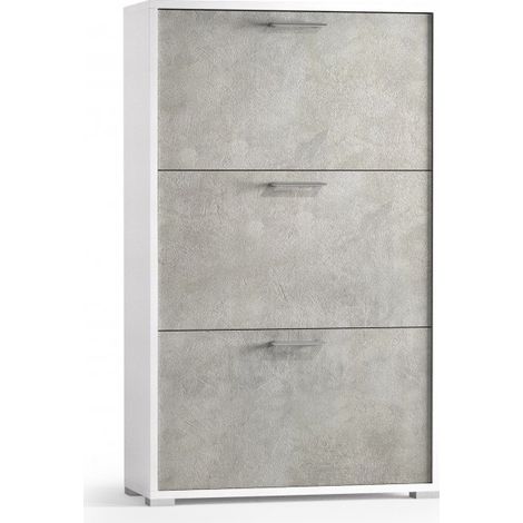 Scarpiera cemento e bianco frassinato  112 cm con tre ante a ribalta - Islanda (1/3)