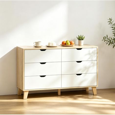 Commode 120x40x76 cm en bois blanc et chêne, avec rangement pour chambre FloraGrace (1/5)