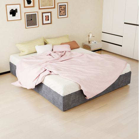 Lit 160/200 cm gris en tissu et métal avec sommier relevable (1/5)