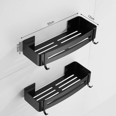 TAISHENGDA-Colle Étagère de Salle de Bain sans Perçage Noir, Panier de Douche Panier de Rangement D'organisateur de Douche pour Shampooing (Aluminium Rectangle 2packs)