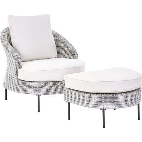 Poltrona da giardino in rattan in vimini grigio con poggiapiedi Arcille (1/5)