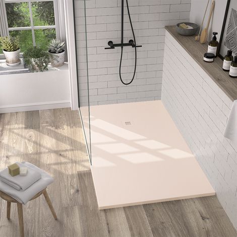 Receveur de douche Resine LAKE Creme (grille coloure) - 80x170 cm - Grille + Valve OFFERTE (1/4)