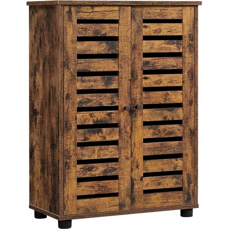 Meuble de rangement armoire salle de bain 100 x 28 x 178 cm placard buffet avec 2 portes persiennes 2 planche réglable en hauteur marron (1/5)