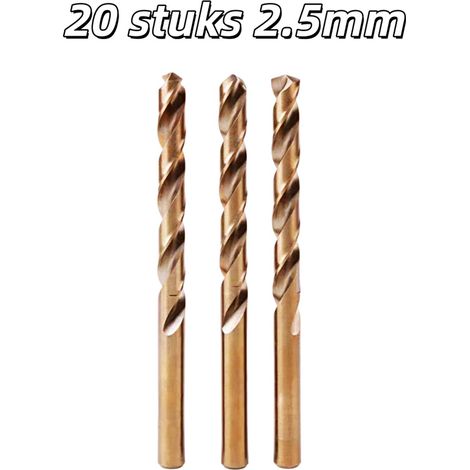 Lot de 20 forets hélicoïdaux en cobalt, outils pour bois, alésoirs résistants à l'usure, 2,5 mm, doré (1/5)