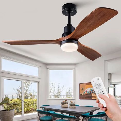 ®Rising FF Ventilateur de plafond de 52 pouces avec lumière et télécommande, ventilateur à trois pales en bois, couleur noyer noir. (1/5)