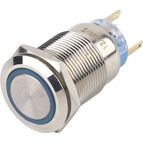 19 mm wasserdichter, selbstverriegelnder Drucktaster aus Edelstahl (12–24 V) mit blauer LED (1/5)