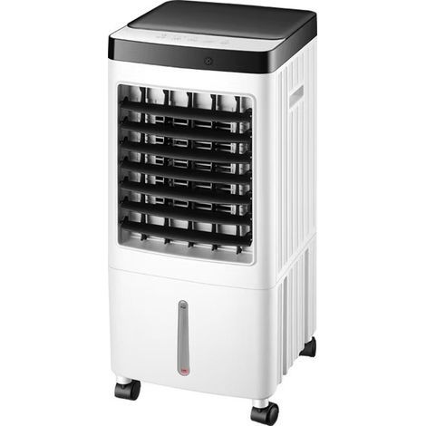 Refroidisseur d'air portable silencieux de 65 W, avec télécommande, réservoir d'eau de 10 litres, 3 vitesses de ventilation réglables et fonction minuterie fourni avec cristaux de glace