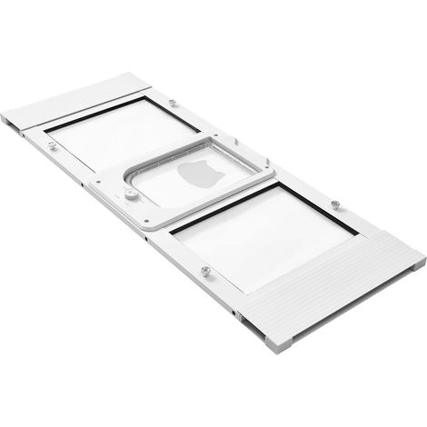 Mophorn Gatera ajustable para ventana de 88,9-101,6 cm, diseñada para gatos, con 4 modos de cierre. marco de aluminio y vidrio transparente, incluye cierre magnético para mascotas pequeñas, blanco. (1/5)