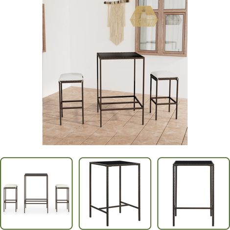 Gartenmöbel -  3-tlg. Gartenbar-Set mit Kissen Poly Rattan Braun (1/5)