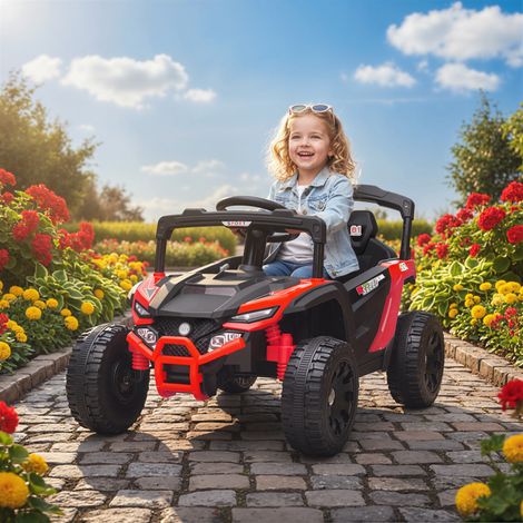 Voiture électrique enfant UTV, buggy électrique enfant 12V 2 moteurs, télécommande, LED, musique, klaxon, 3-8 ans, rouge (1/5)