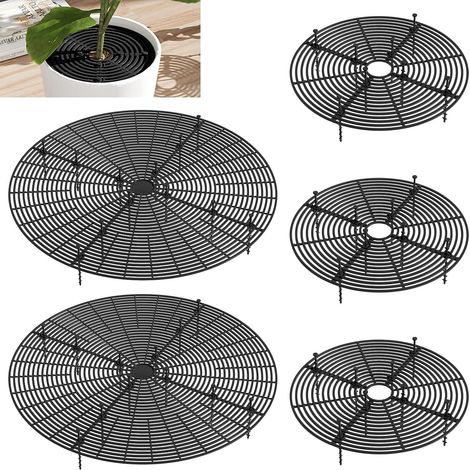 Set of 5 Flower Pot Grid - 2 Sizes (30 cm + 52 cm) - Plant Protection Cover Can Be Cut to Size - Cat Protection and Child Safety for Garden and Indoor - Black