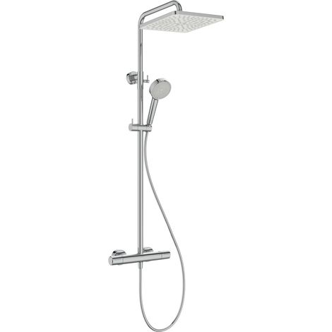 Colonne de douche, Pommeau de douche à économie d'eau avec jets variables, pommeau carré, protection anti-brûlure, hauteur réglable – Chrome (1/5)