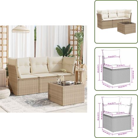 The Living Store Salon de jardin avec coussins 4 pcs beige résine tressée - Ensemble Salon De Jardin - Mobilier De Jardin - Salon D'extérieur - Résine Tressée - Rotin Synthétique (1/5)