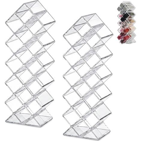 Set of 2 Lipstick Organizer Boxes, 16 Slots, Vertical Transparent Fish-Shaped Lipstick Storage, Ideal for Bathroom, Shower Room, Office and Other Uses (1/5)