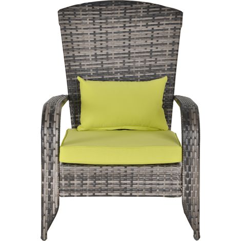 Fauteuil Adirondack rotin et acier vert avec coussins et accoudoirs 64x80x90 cm