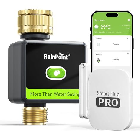 WiFi Watering Timer, Brass Input, Smart Watering Timer with App/Voice Control, Automatic Watering for Garden, Lawn, Black (1/5)