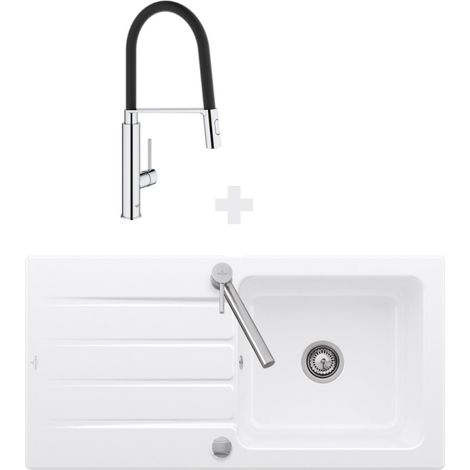 Evier 100 x 51 cm VILLEROY ET BOCH Architectura 60 Blanc + Robinet cuisine GROHE Concetto