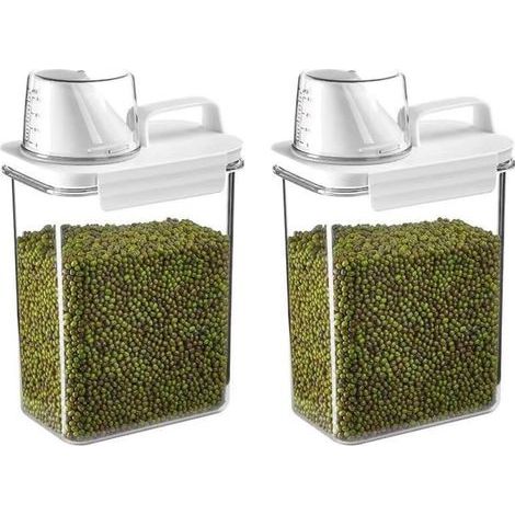boîtes de conservation hermétiques de 1800 ml avec verre doseur et couvercle à ouverture facile - Idéales pour la cuisine et le garde-manger - Blanches (1/5)
