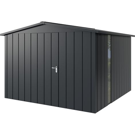 Hörmann Metall-Gerätehaus "Juno" mit Satteldach, JSD14 - Modern, 310 x 310 cm (B x T), anthrazit, mit bodentiefem Fenster, 1-flüglige Tür, Anschlag links (1/5)