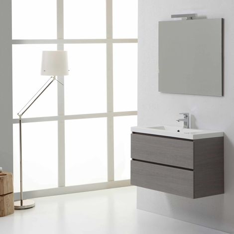 Badezimmer- Set, Komplett Mit Waschtisch, Lampe Und Spiegel, Geringe Tiefe 39Cm  Manhattan