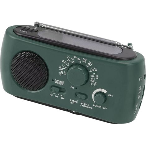 Radio météo d'urgence multifonctionnelle AM/FM/SW portable avec batterie externe solaire et manivelle pour le camping et les activités de plein air (verte) (1/5)
