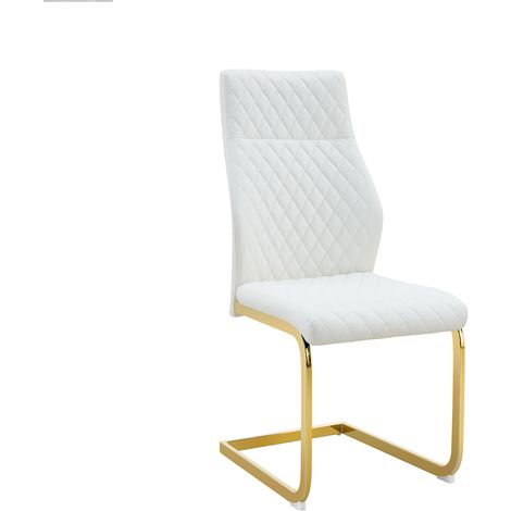 Ensemble table et 2 chaises de salle à manger rond 60 cm en MDF avec chaises blanches capitonnées, piètement doré, style moderne – CHICFURN (1/5)