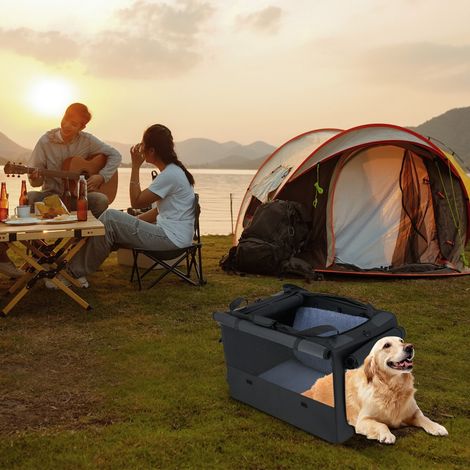 Cage de Transport Pliable pour Chien Sac de Transport Portable avec 2 Ouvertures et Fenêtre Panier Intérieur en Maille Noir (1/3)