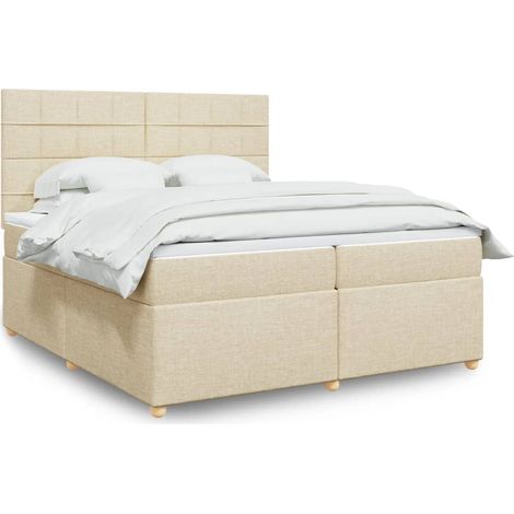 vidaXL Sommier à lattes de lit avec matelas Crème 200x200 cm Tissu (1/5)