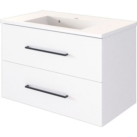 Waschtischunterschrank inkl. Waschbecken 80 cm MANLY-03 weiß B/H/T: 80/55/47 cm (1/4)