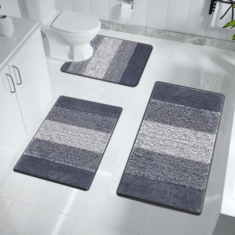 Lot de 3 Tapis de Bain Antidérapant, Tapis Salle de Bain Absorbant, Microfibre et Moelleux, Ensemble Tapis de Douche Lavable en Machine, Extra Epais Tapis WC Contour pour Toilette, Baignoire (1/5)